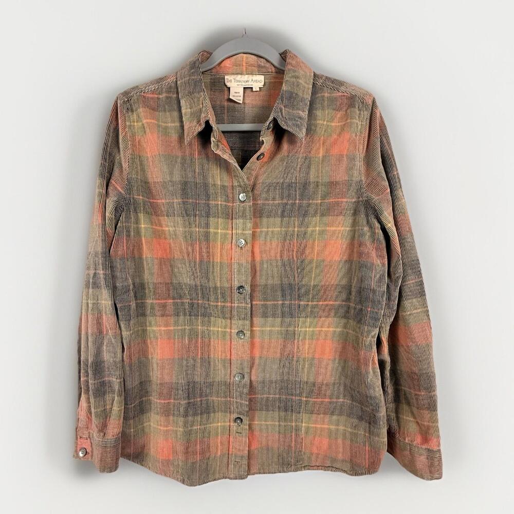 The Territory Ahead Vintage Men's Plaid Corduroy Button-Up Shirt Large Cotton